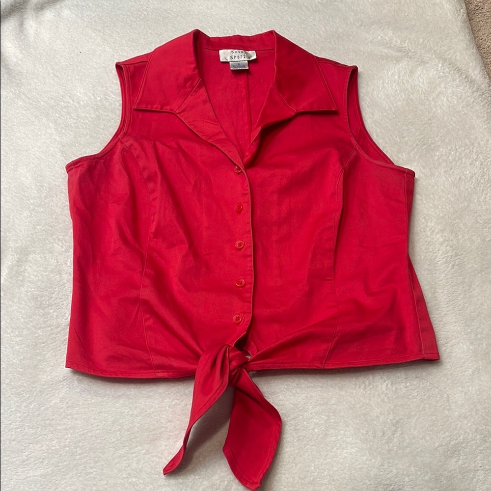 Red Button Down Tie Front Tank Top